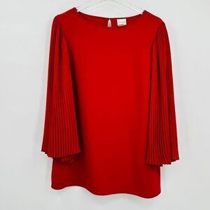 Chico’s Size 1 Small Red Pleated Sleeve Career Blouse Top